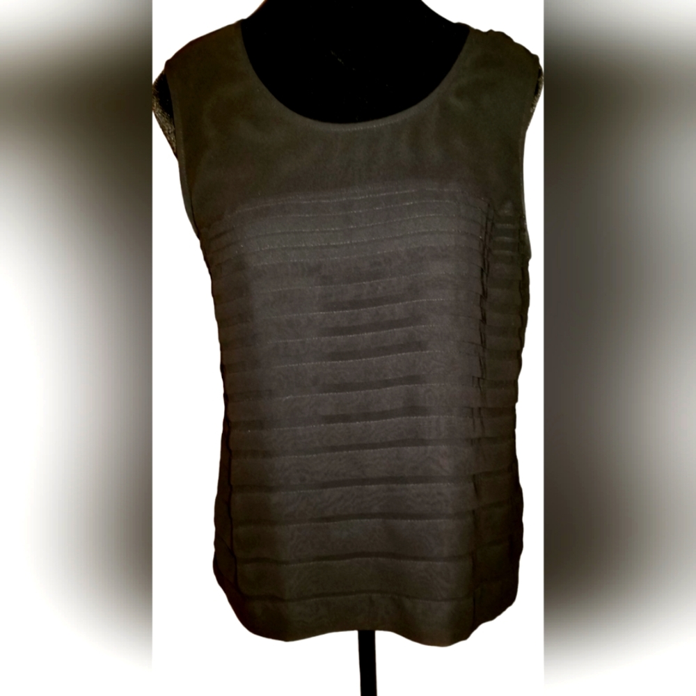 Coldwater Creek Black shell-tank with horizontal chiffon pleated bodice.
